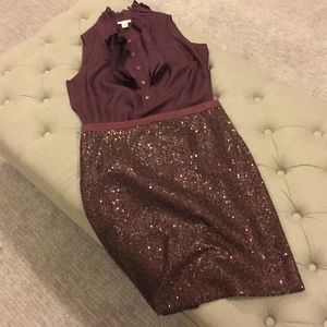 J.Crew silk top and sequin skirt